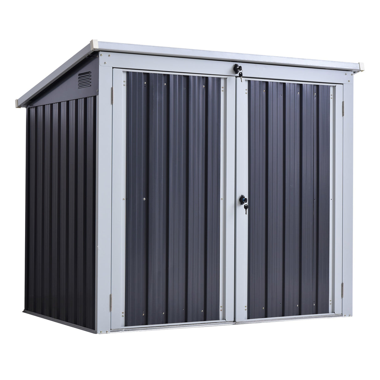 Two-Bin Storage Shelter, Corrugated Steel, Black