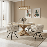 Set of 2 Velvet Swivel Dining Chairs - Luxury Armchairs, Beige