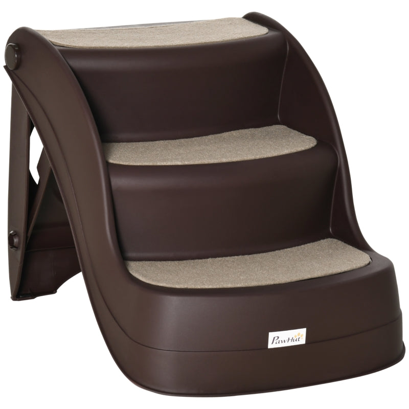 Foldable Pet Stairs 3-Step Design with Non-slip Mats, Brown