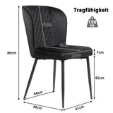 Velvet Dining Chair (2 pcs), Modern Vanity Chair with Metal Legs, Black
