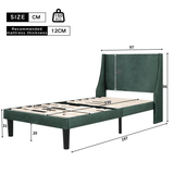 3FT Single Upholstered Velvet Bed - Winged Headboard with Slatted Base