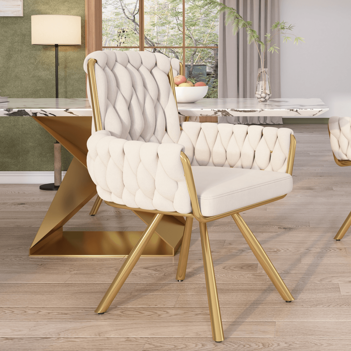 Velvet Swivel Dining Chair - Luxury Armchair, Beige