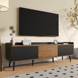 3-Door TV Cabinet – Black & Natural Wood Finish, Compact TV Stand for Living Room