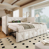 3ft Velvet Daybed with Trundle - Upholstered Sofa Bed with USB & Type-C Charging Ports, Beige