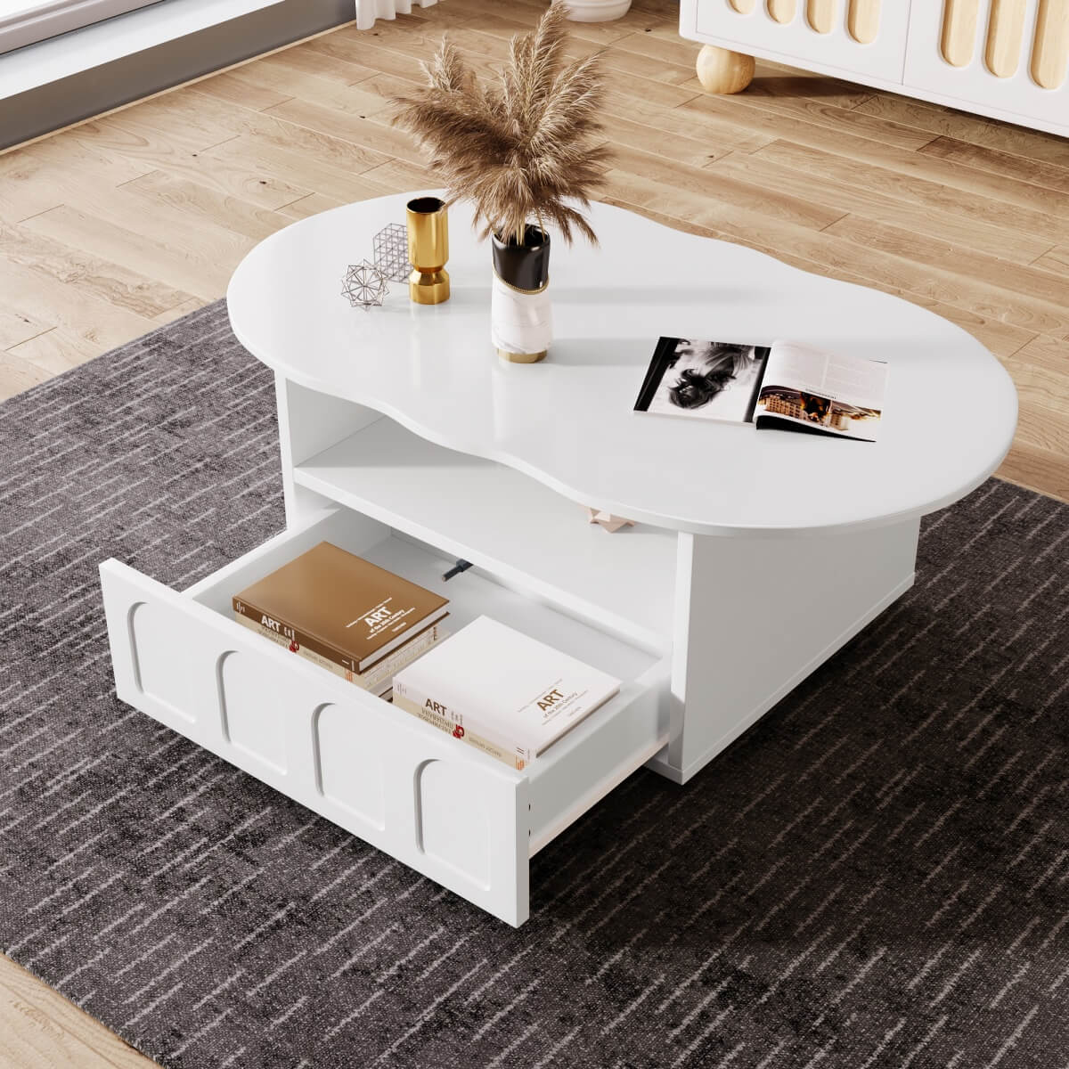 Cloud Shaped Coffee Table with Storage - Modern Coffee Table with Drawer