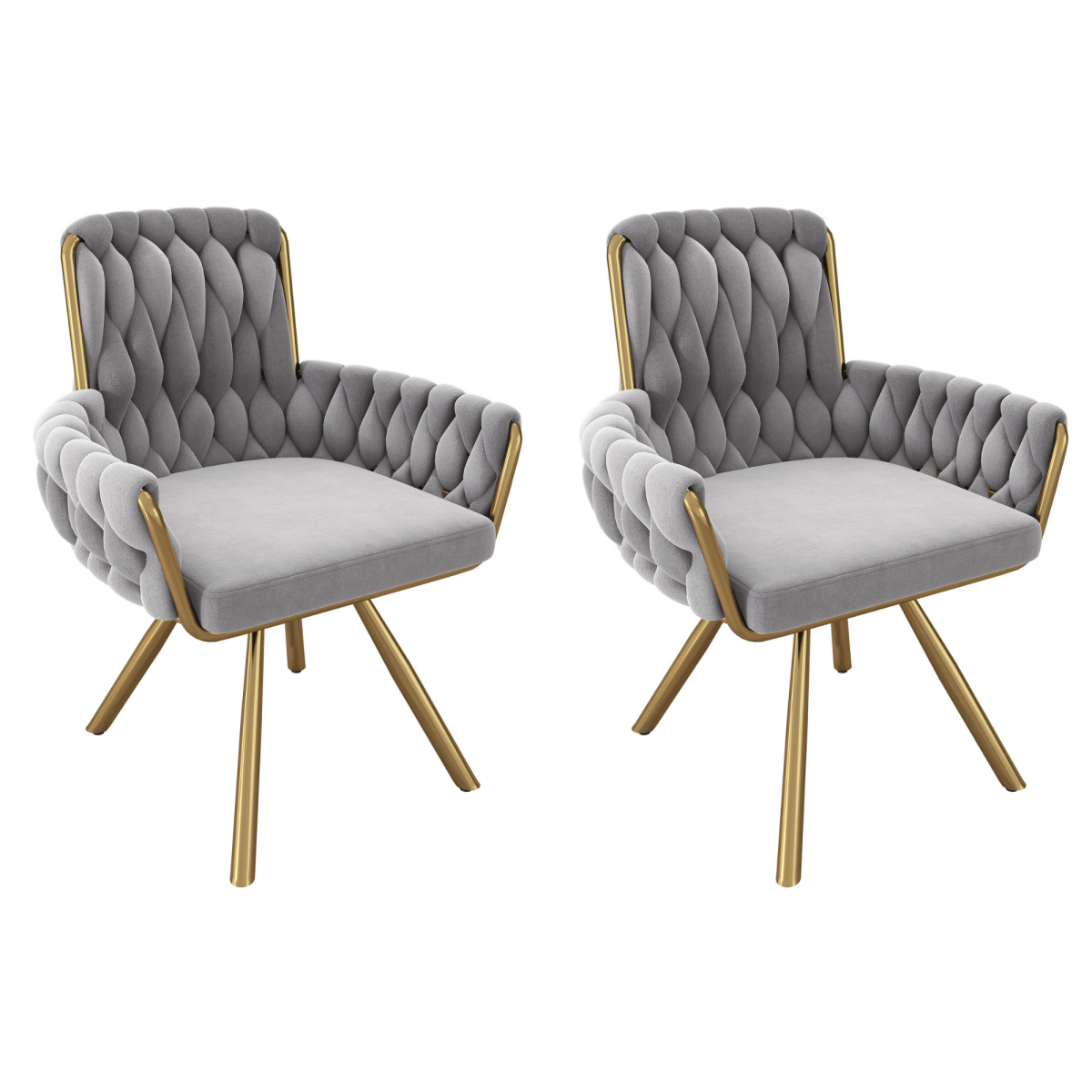 Set of 2 Velvet Swivel Dining Chairs - Armchairs, Grey