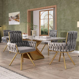 Set of 4 Velvet Swivel Dining Chairs - Luxury Armchairs with Metal Legs, Grey