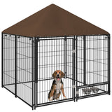 Outdoor Dog Kennel Play Pen with Canopy and Rotating Bowl