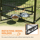 Outdoor Dog Kennel Play Pen with Canopy and Rotating Bowl