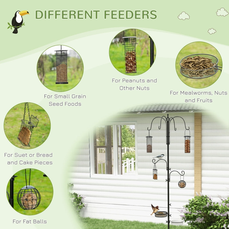 Bird Feeding Station Kit, 6 Hooks, 4 Hanging Feeders, Black