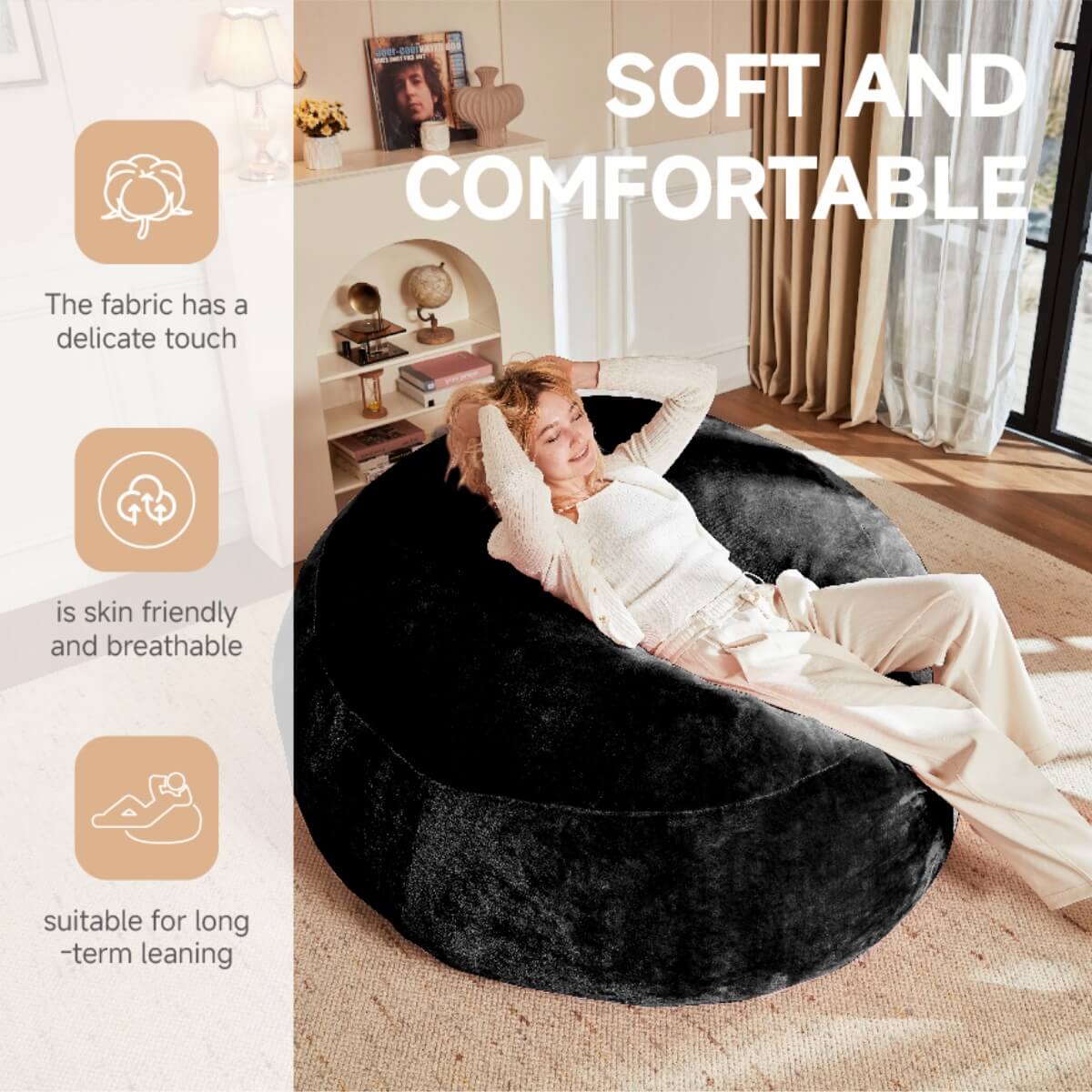 4FT Medium Bean Bag Sofa Chair - Soft Lounger for Reading & Relaxing