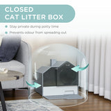 Cat Litter Tray Hooded with Scoop, Drawer, Handle, Deodorants, Hut Design, Front Entrance - Grey
