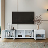 White High-Gloss TV Cabinet - Black Legs with Storage Doors & Drawers