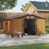 Metal Garden Shed, 13x11ft Outdoor Storage with Ventilation & Double Lockable Doors, Light Brown