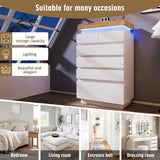 High Gloss Sideboard Cabinet with 6 Drawers - RGB LED Storage Chest of Drawers for Living Room & Bedroom, White