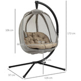 Hanging Egg Chair, Folding Swing Hammock with Side Pocket & Stand, Khaki