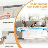 High Gloss Coffee Table – White Centre Table with 2 Drawers, LED Lights and Pull-Out Tray