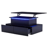 LED High Gloss Coffee Table, 4 Drawers, Lift Top, Storage, Rectangular, Black
