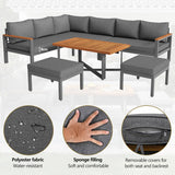 7-8 Seater Rattan Garden Furniture Set - L Shaped Corner Sofa with Coffee Table and Stools, Grey