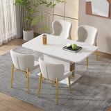 Dining Table - Extendable, Storage, Rectangular, Coffee Leisure, Modern Simple Iron, Space-Saving, Multifunctional - White