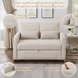 2 Seater Pull-Out Sofa Bed with Sleeping Function - Convertible Linen Sleeper Sofa, Adjustable Backrest, Beige