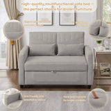 2 Seater Fold-Out Sofa Bed with Sleeping Function - Pull-Out Sleeper Sofa, 3-Level Adjustable Backrest, Cotton Linen Fabric, Light Gray
