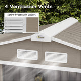 Metal Garden Storage Shed with Vents, Floor Foundation Kit, Lockable Double Doors, Light Brown