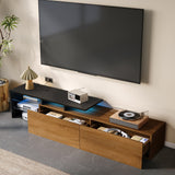 Modern TV Cabinet: Stylish, Elegant, Practical Storage with Glass Shelves, LED Lighting - Black and Wood Look