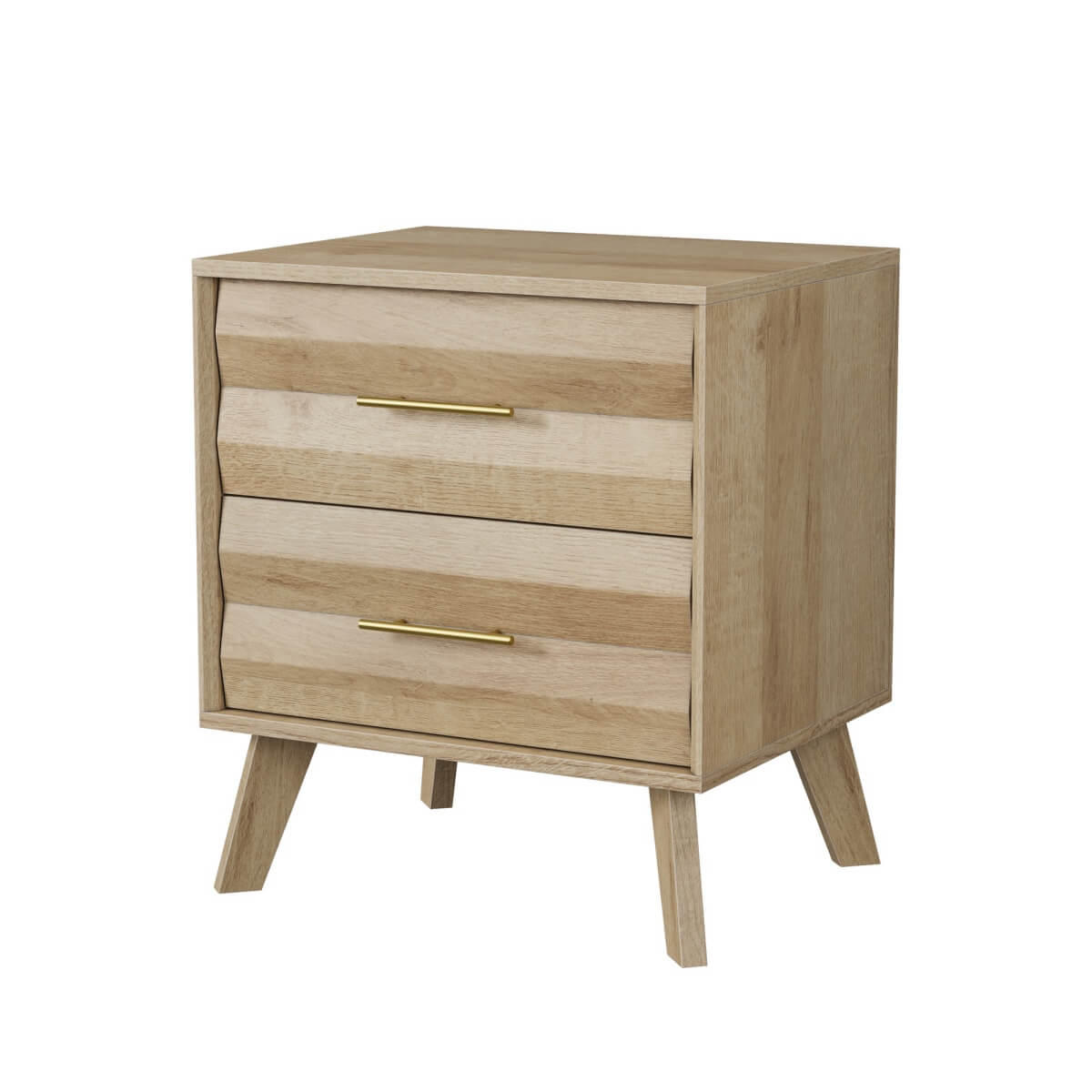 Single Bedside Table with 2 Drawers - Modern Bedroom Storage Cabinet with Metal Handles, Oak Effect
