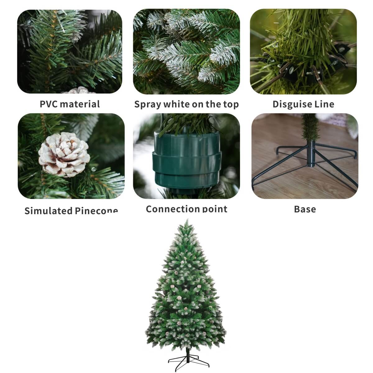 Snow-Flocked Artificial Christmas Tree with Pine Cones - Realistic Green Xmas Tree for Indoor Home Decoration