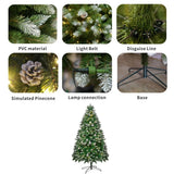 Snow Flocked Artificial Christmas Tree with Pine Cones - Full PVC Xmas Tree with 8-Mode Warm White LED Lights, 6ft/7ft