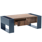 Wood Grain Coffee Table with Double-Sided Storage — Handleless Drawer & Open Compartments for Living Room or Office