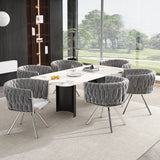 Set of 6, velvet dining chair, single light luxury living room bedroom swivel chair, Leisure swivel chair with four metal support legs, grey+silver