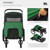 PawHut Foldable Pet Stroller with Washable Cushion, Storage Bags, Safety Leash, Dark Green