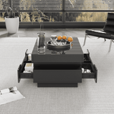 Coffee Table, High-Gloss, LED Light, Four Drawers, Large Storage, White