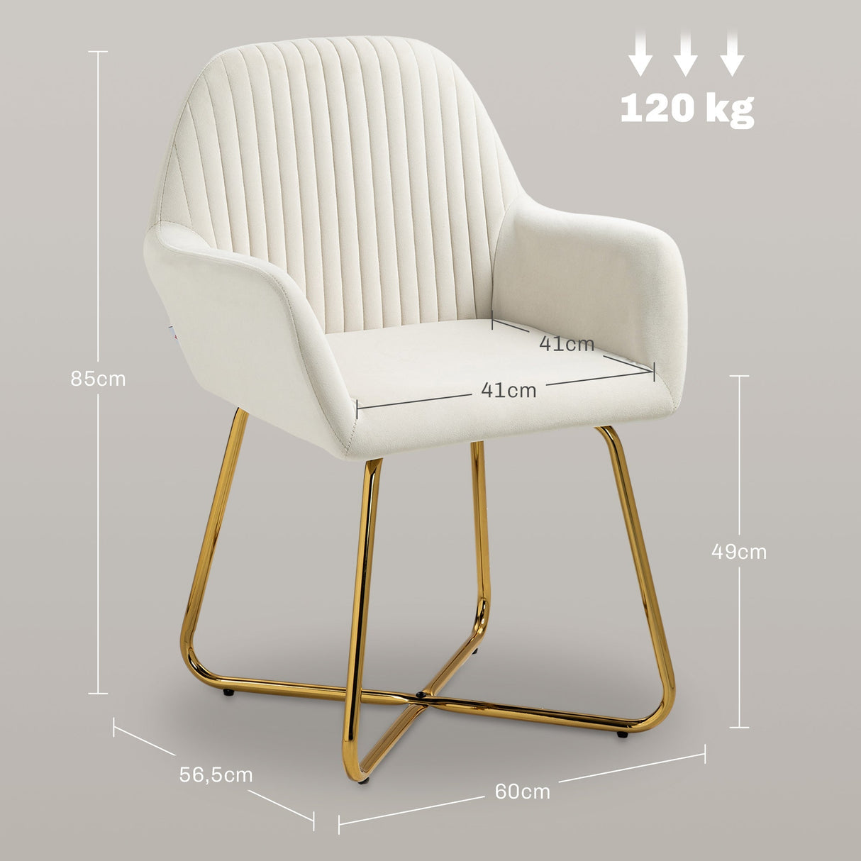 Modern Arm Chair Upholstered Accent Chair with Metal Base, Cream White