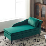 Velvet Chaise Lounge with Storage - Tufted Upholstered Sofa, Right Armrest, Green