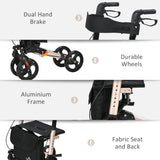 4 Wheel Rollator, Folding Mobility Walker with Seat and Brakes, Lightweight Aluminium, Gold Tone