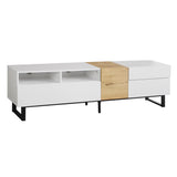180cm TV Unit with Storage - Modern White & Wood Effect Media Cabinet