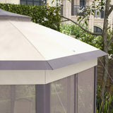 Garden Gazebo Hexagon Pop Up Tent Double Roof Instant Shelter with Netting, Beige