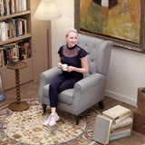 Retro Accent Chair, Wingback Armchair Wood Frame Button Tufted Design, Grey