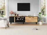 Modern 180cm TV Stand, Lowboard, TV Cabinet, TV Unit, TV Entertainment Center, Oak & Black Media Console with Drawer & Cabinets, Industrial Low Storage Cabinet for Living Room, TVs up to 75"