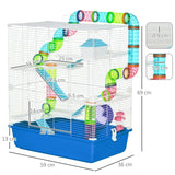 Hamster/Gerbil Cage with Tube, Water Bottle, Exercise Wheel, Food Dish - Blue
