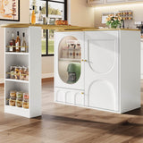 Modern Swivel Bar Table with Storage - White Rotating Kitchen Island with Shelves and 2 Doors