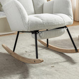Teddy Fabric Rocking Chair with Pull Out Footrest - Tufted Upholstered Armchair, White
