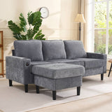 L Shaped Corner Sofa - 3 Seater Sectional Couch with USB & Cup Holder, Grey