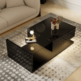 LED Coffee Table - High Gloss Black, Glass Top, Modern Living Room Table