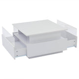 LED Coffee Table with Storage - Square Design, 2 Sliding Drawers, White