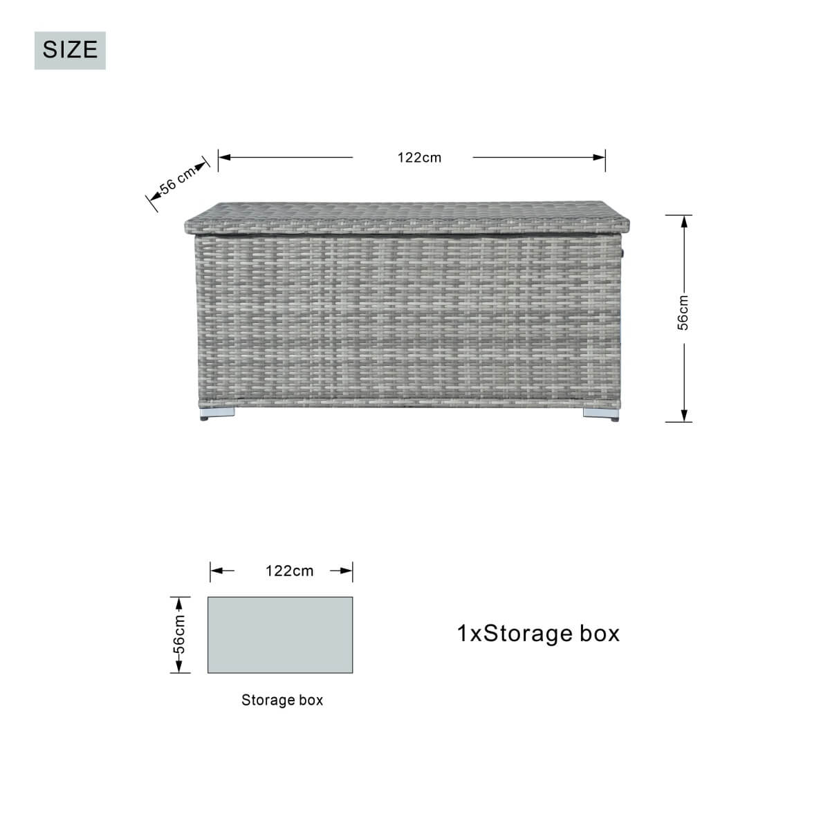 Small Outdoor Rattan Storage Box - Weather-Resistant Garden Storage Chest, Grey