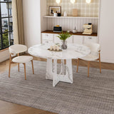 Round Dining Table for 4 - 47 Inch Farmhouse Kitchen Table with Wood Grain Finish, Circular Dining Table for Dining Room & Kitchen, White